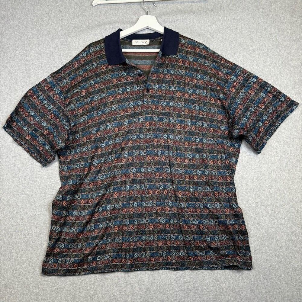 Vintage St. Croix Men's Size 2XL XXL Multi Colored Knit Short Sleeve Polo Shirt